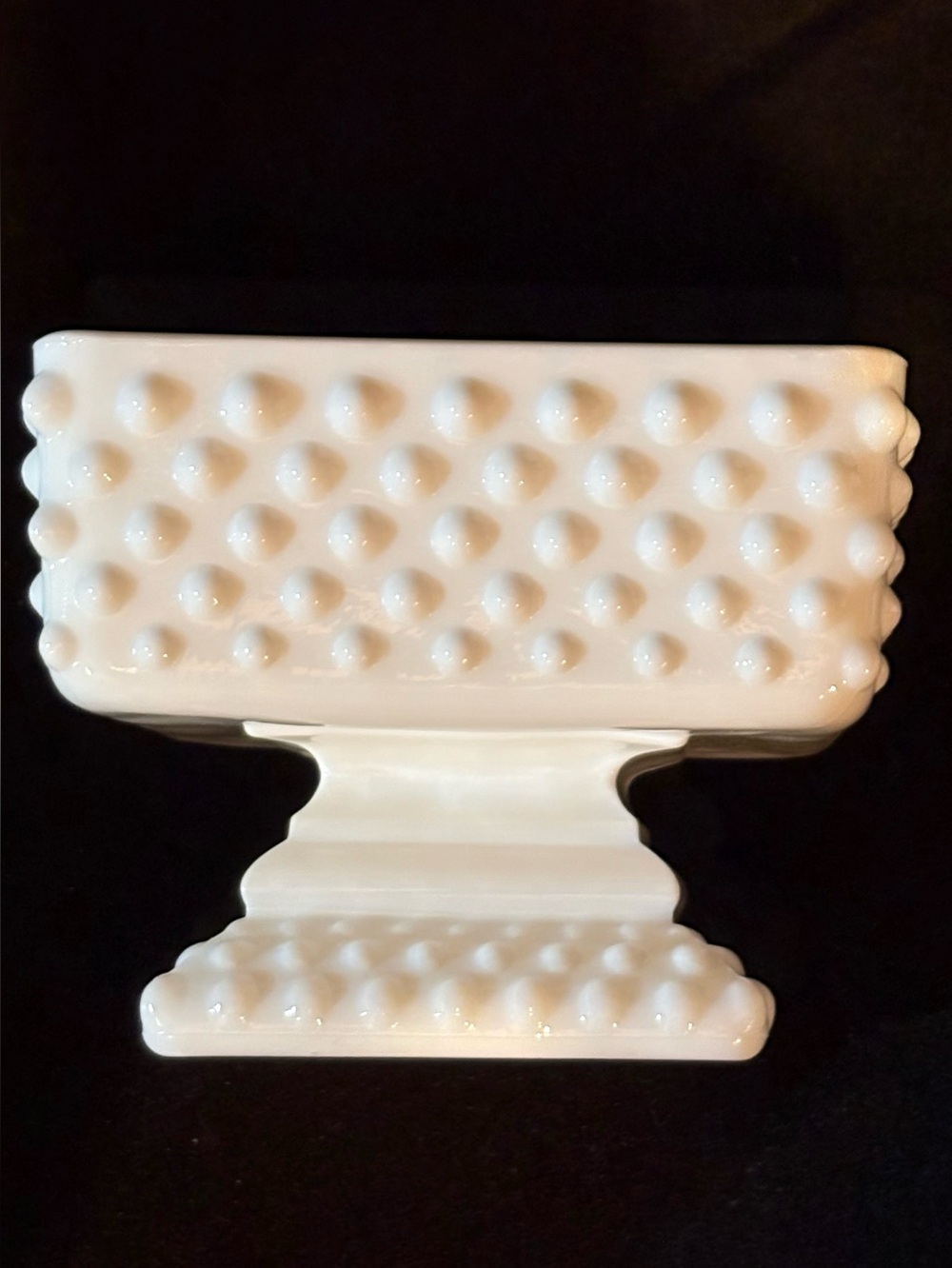 Vintage Fenton White Milk Glass Hobnail Footed Square Candy Dish